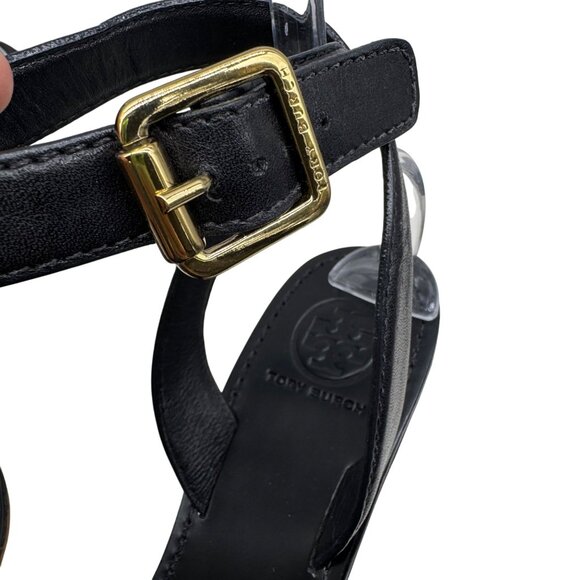 Tory Burch Marion Black Leather/Cork Wedge ankle Strap heels women’s sz 9.5 - Picture 9 of 11